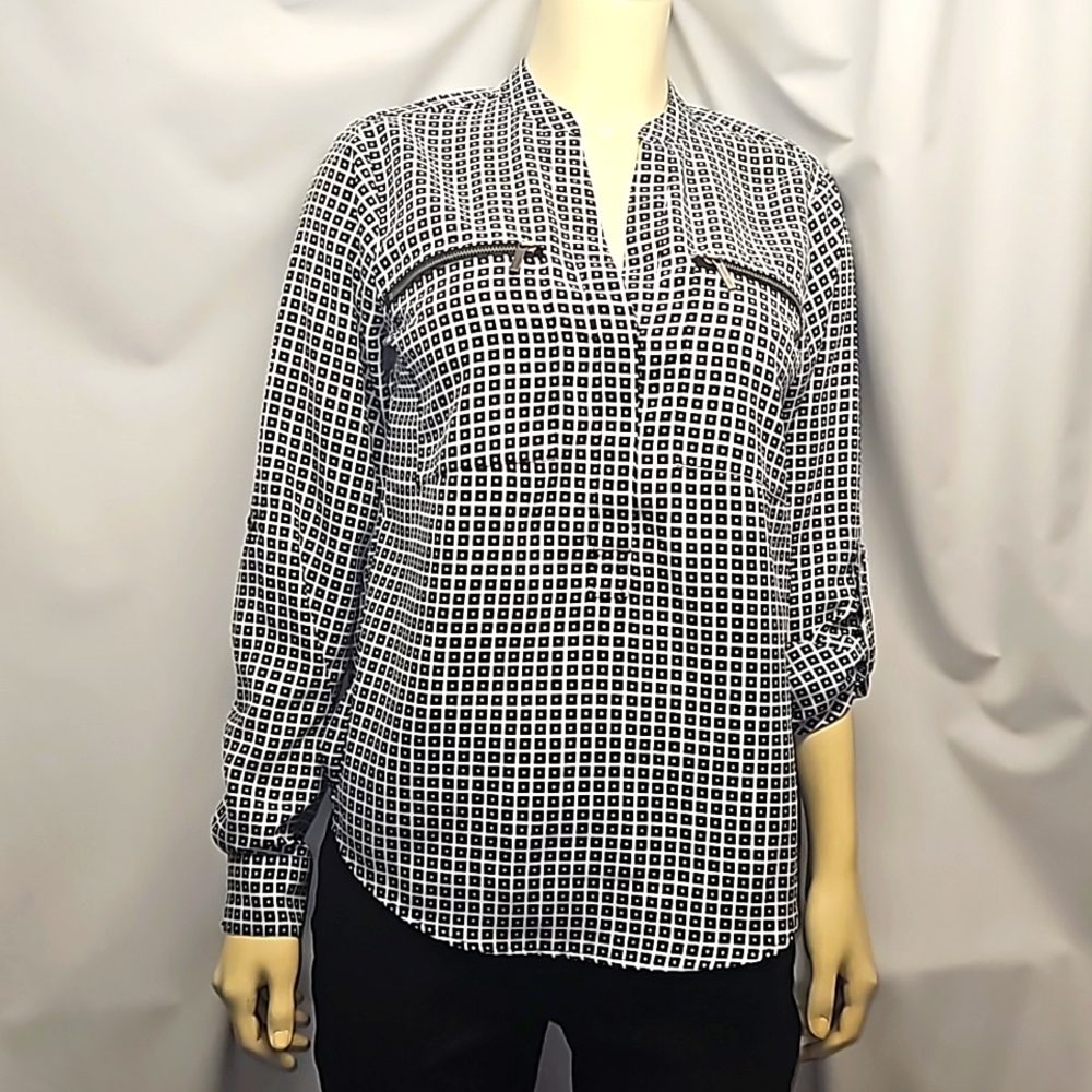 Michael Kors Zip Front Pocket Popover Blouse